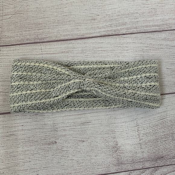 American Eagle Outfitters Cream Black Metallic Knit Headband Ear Warmer Winter - Picture 1 of 10